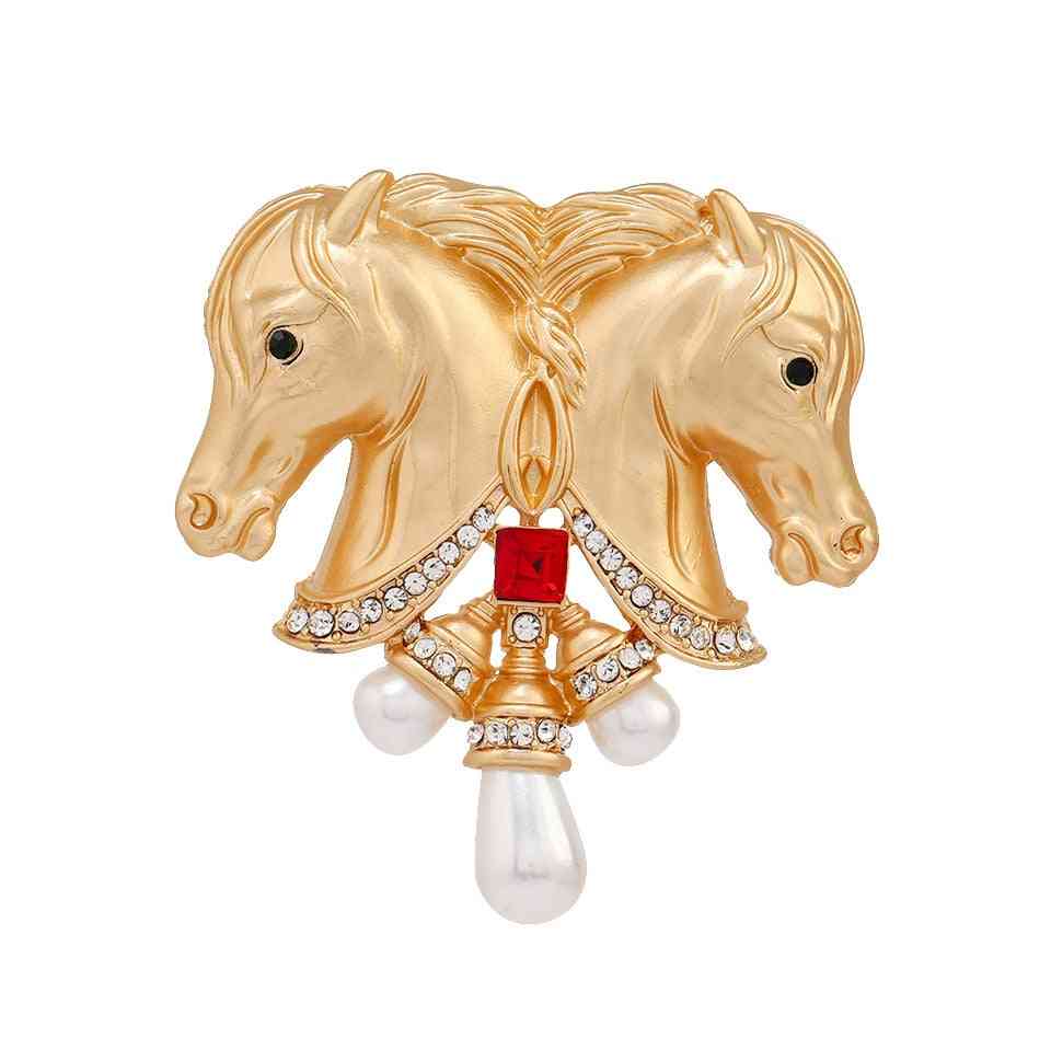 Pearl Rhinestone Horse Brooch Lapel Pins For Women