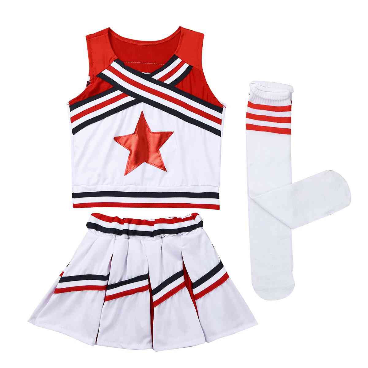 Kids Cheerleader Costume Sleeveless Tops With Shorts Skirt Socks Set